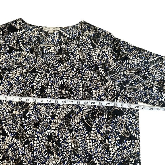Larry Levine Women SZ 2X Tunic Blouse Black Abstract Print Roll Tap 3/4Sleeve    - Picture 4 of 11